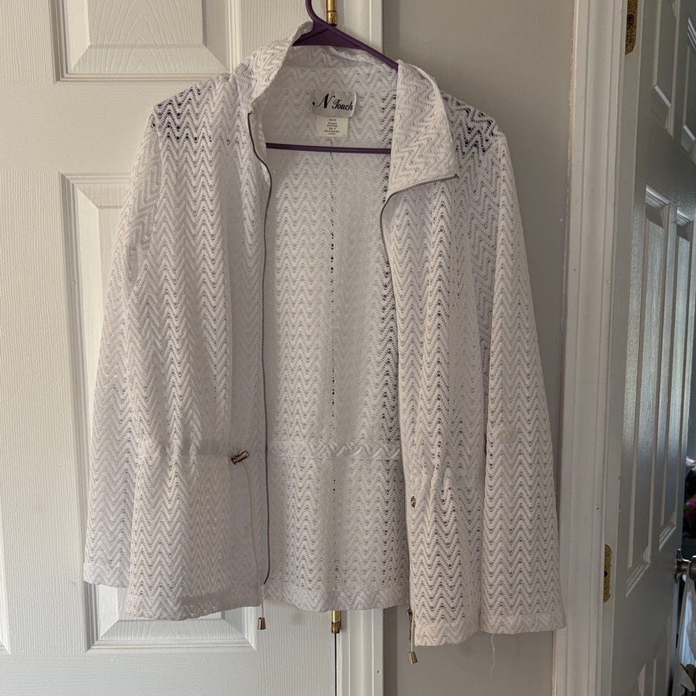 N Touch White Crochet Zip-Front Blazer